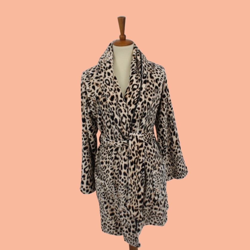 Victoria Secret Leopard Print Embroidered Bath Robe Soft XS